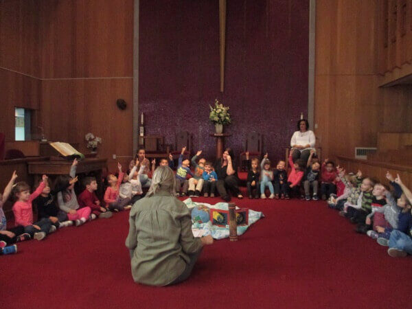 Preschool Devotions session in church santuary